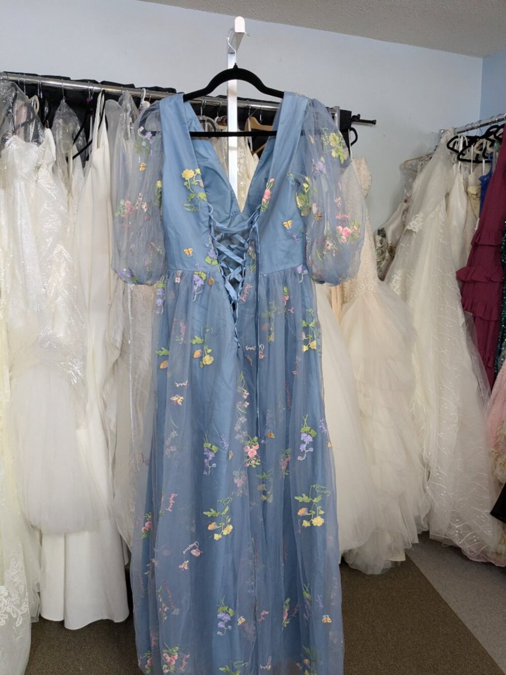 NWOT Blue Floral Embroidered Tulle Maxi Dress Size 10 - Picture 5 of 5
